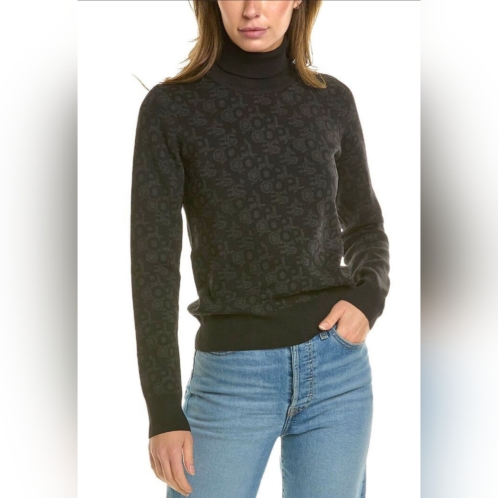 The Kooples Spellout Black & Gray Long Sleeve Turtle-Neck Sweater
